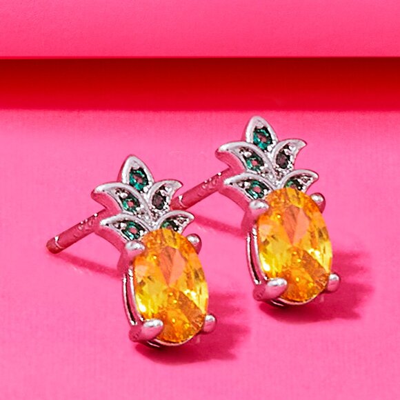 Pineapple Stud Earrings in Yellow and Green - Picture 7 of 8